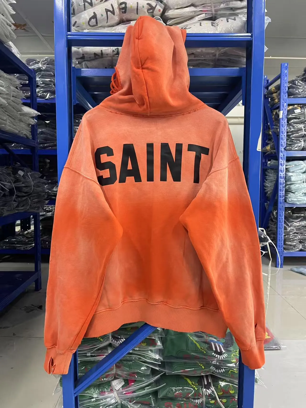In stock ST1015 orange P280 SAINT Michael 25ss ‘Ber Ber Jin’ l joint letter print washed distressed hoodie sweatshirt size S-M-L-XL